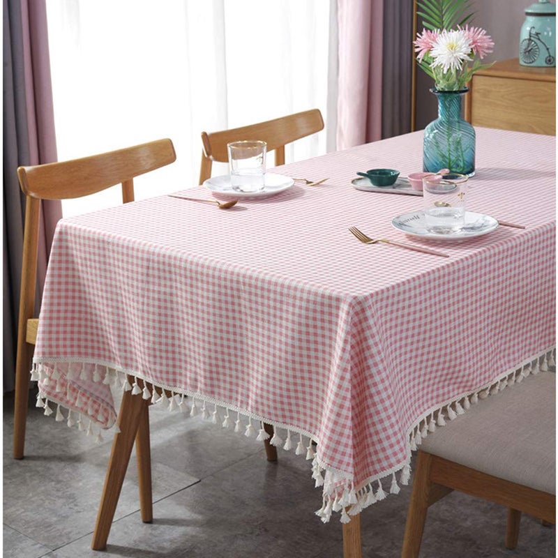 AMZALI Vintage Gingham Checkered Plaid Tablecloth with Tassel Table Cover Cotton Linen Tablecloths for Dinner Party Indoor or Outdoor Use (Square, 55 x 55 Inch) - Image 4